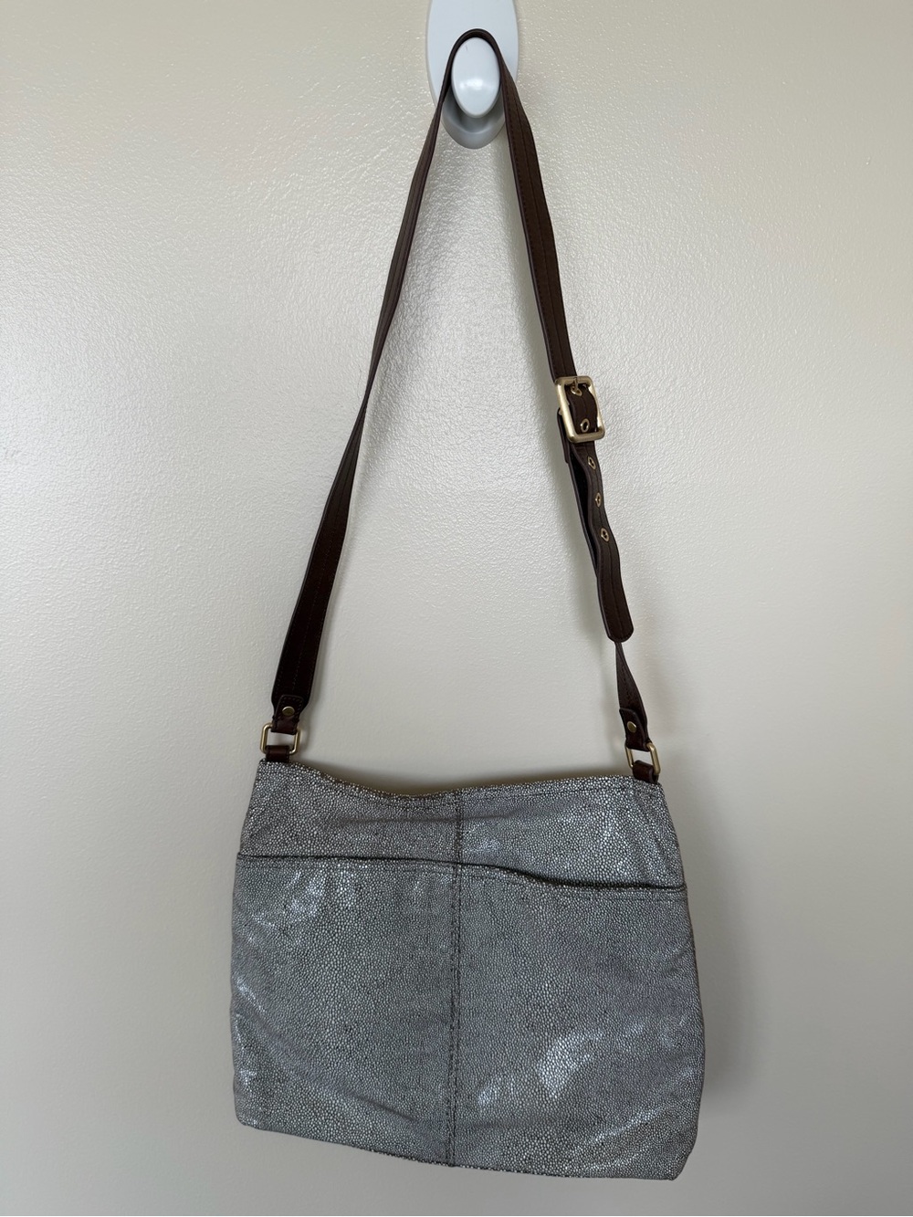 HOBO Metallic Silver Leather Crossbody